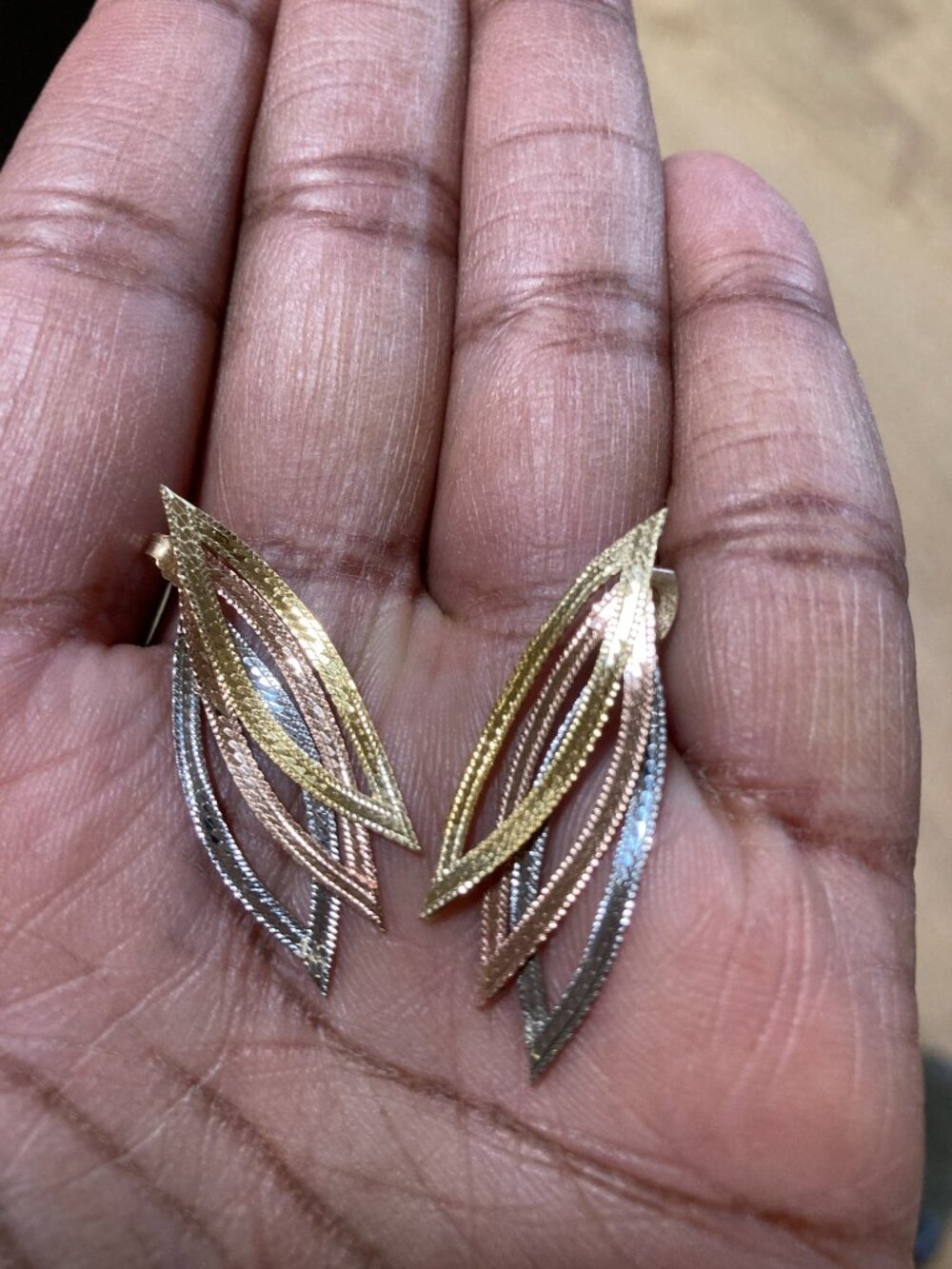 Vintage ('80s) Tri-color 14k gold leaf earrings